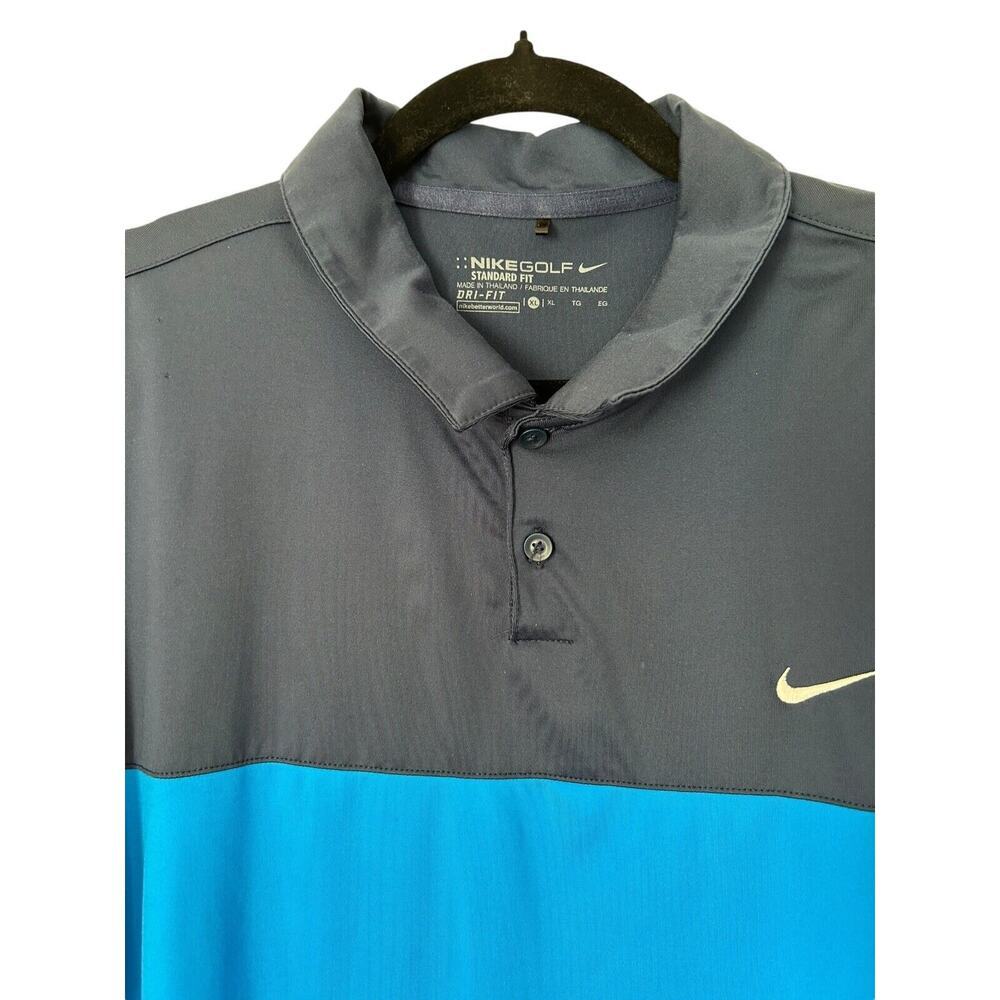 Nike Golf Dri Fit Shirt Men’s XL Standard Fit Blue Dark Blue Color Block Polo - Picture 2 of 11